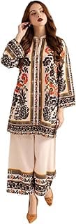 Modestouze Attires Coord Set for Women Cotton Poly Rayon - Turkish Co Ord Set for Women Stylish Mandarin Neck Floral Print Western Co Order Sets for Womens, Wear as Office Coat, Travel Cord, Cot