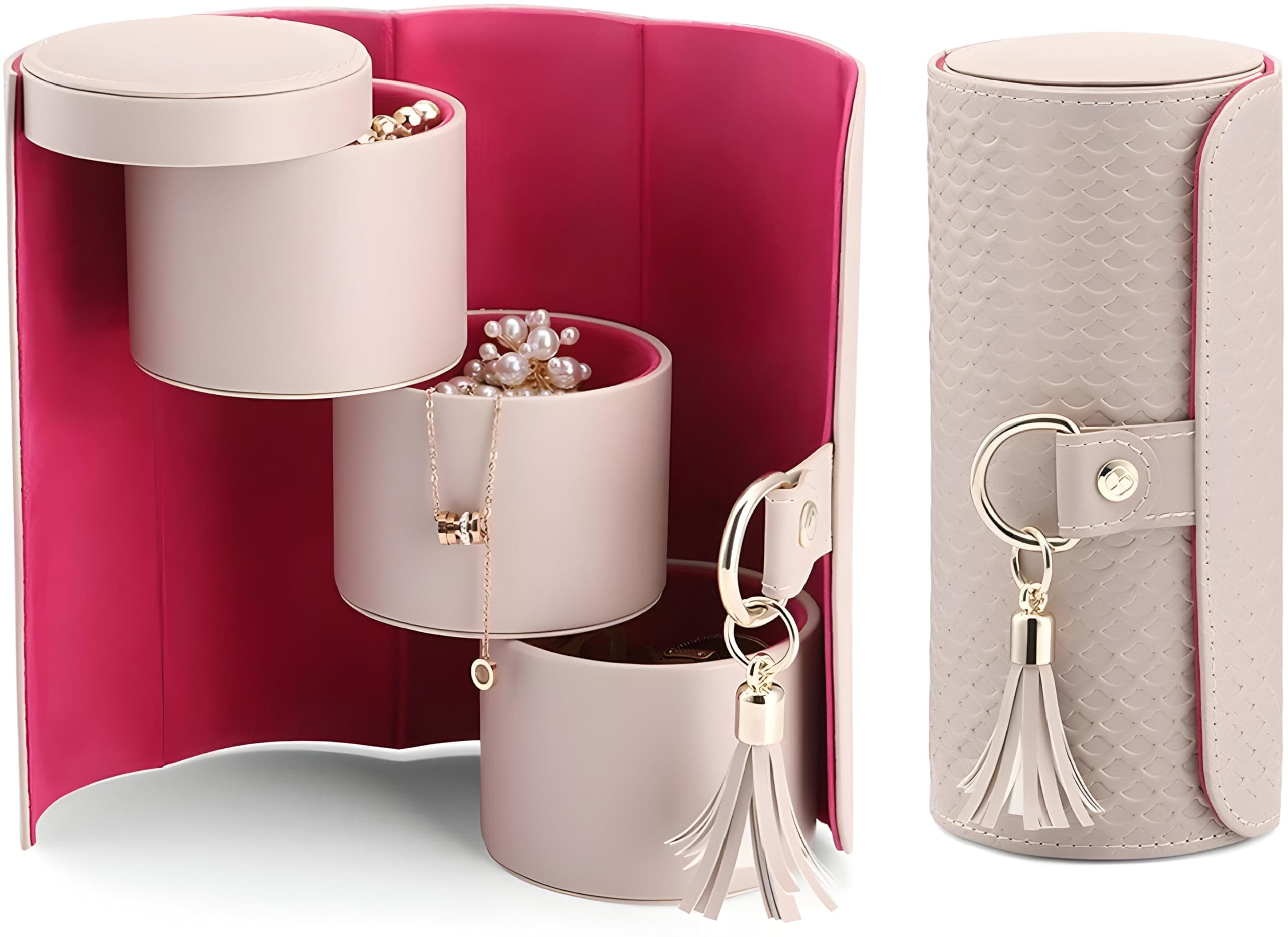 Schmick Portable Travel Jewellery Box for Women & Girls – 3-Layer Compact Organizer Roll for Rings, Earrings, Necklaces & Bracelets (Baby Pink)
