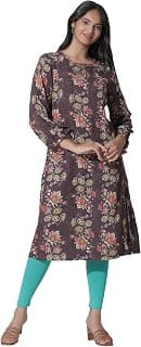 W for Woman Dark Brown Floral Printed Straight Kurta