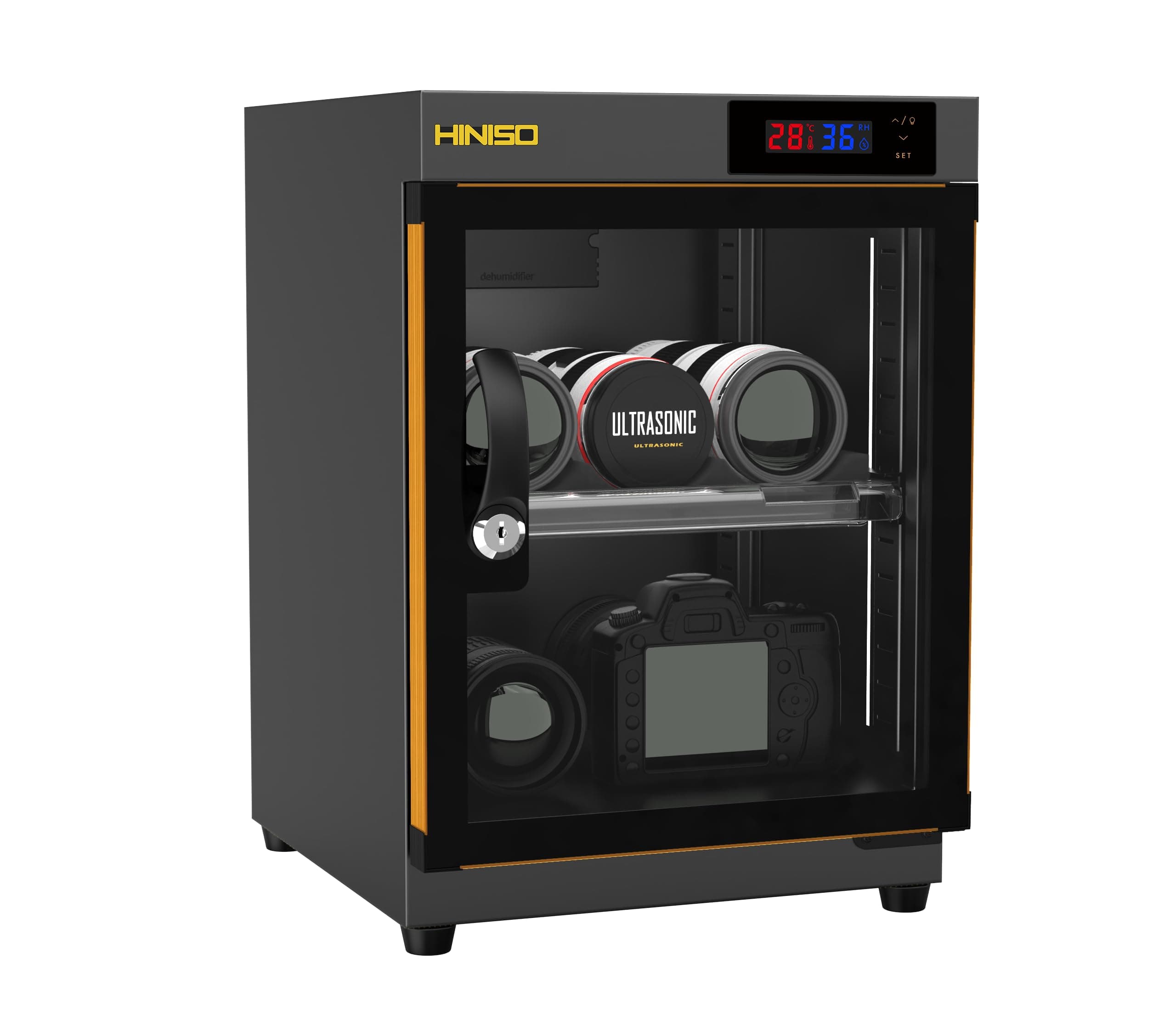 HINISO AD-30S Dry Cabinet for Camera 34L – Touch Panel Digital Humidity Control, Built-in Hygrometer & UV Sterilization, Anti Fungus Camera Lens Storage Box