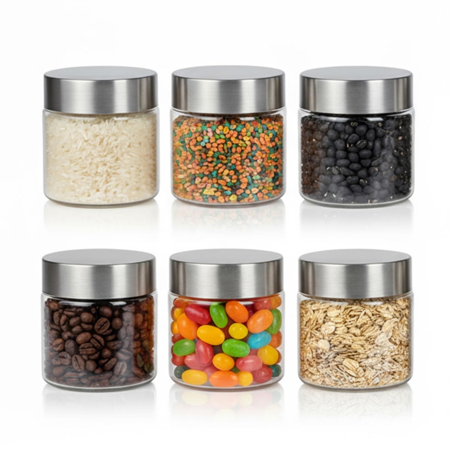 PEARLPET Plus Range Plastic Storage Containers For Kitchen Airtight | Steel Cap Jar Set Of 6 Food Grade Boxes For Storing | Bpa - Free, Stackable | 200 Ml, Transparent