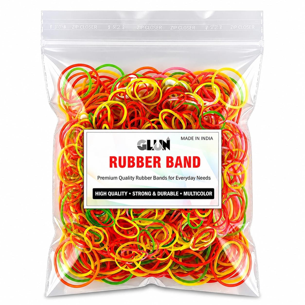 GLUN® 3 Inch Bright Multicolour 150g Rubber Band Pack, Highly Stretchable & Durable Elastic Bands for Office, Home, School & Packaging Use