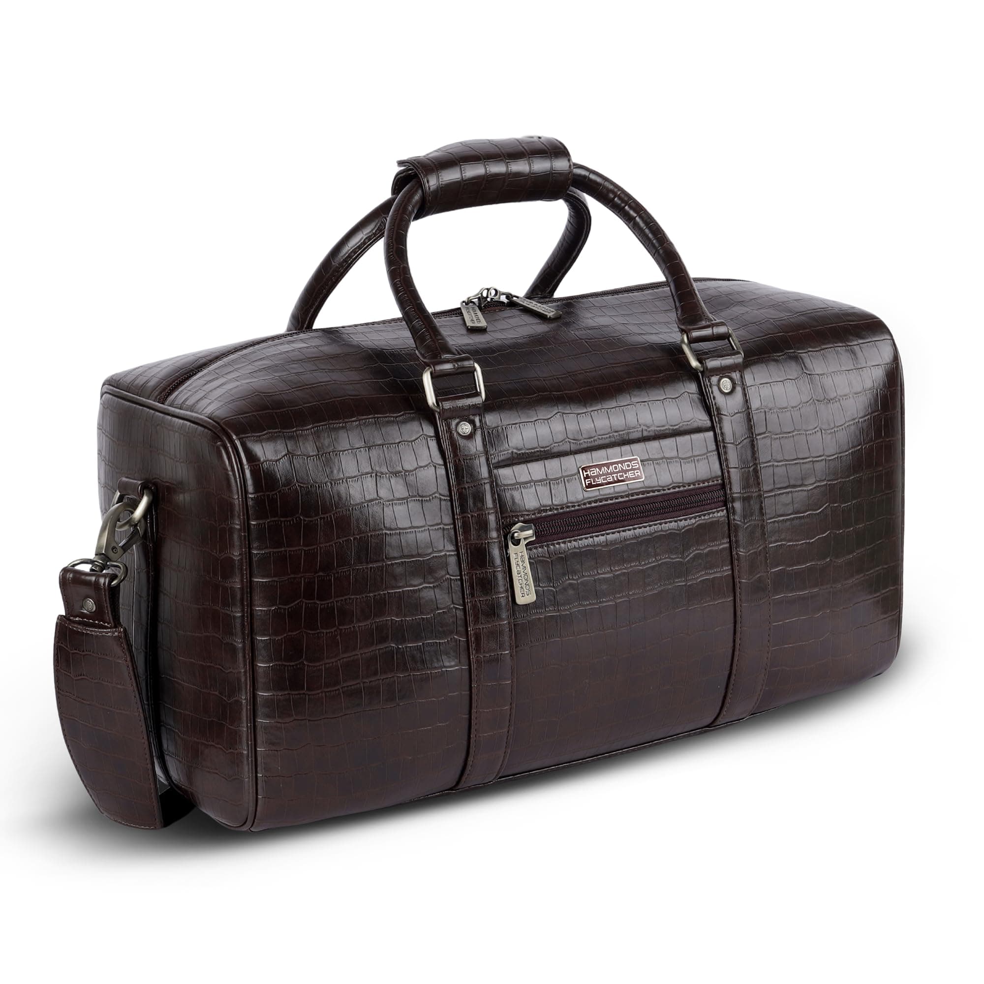 Hammonds Flycatcher PU Leather Duffle Bag for Men and Women Premium Textured Travel Bag Large Weekender Overnight Gym Bag with Adjustable Shoulder Strap Brown