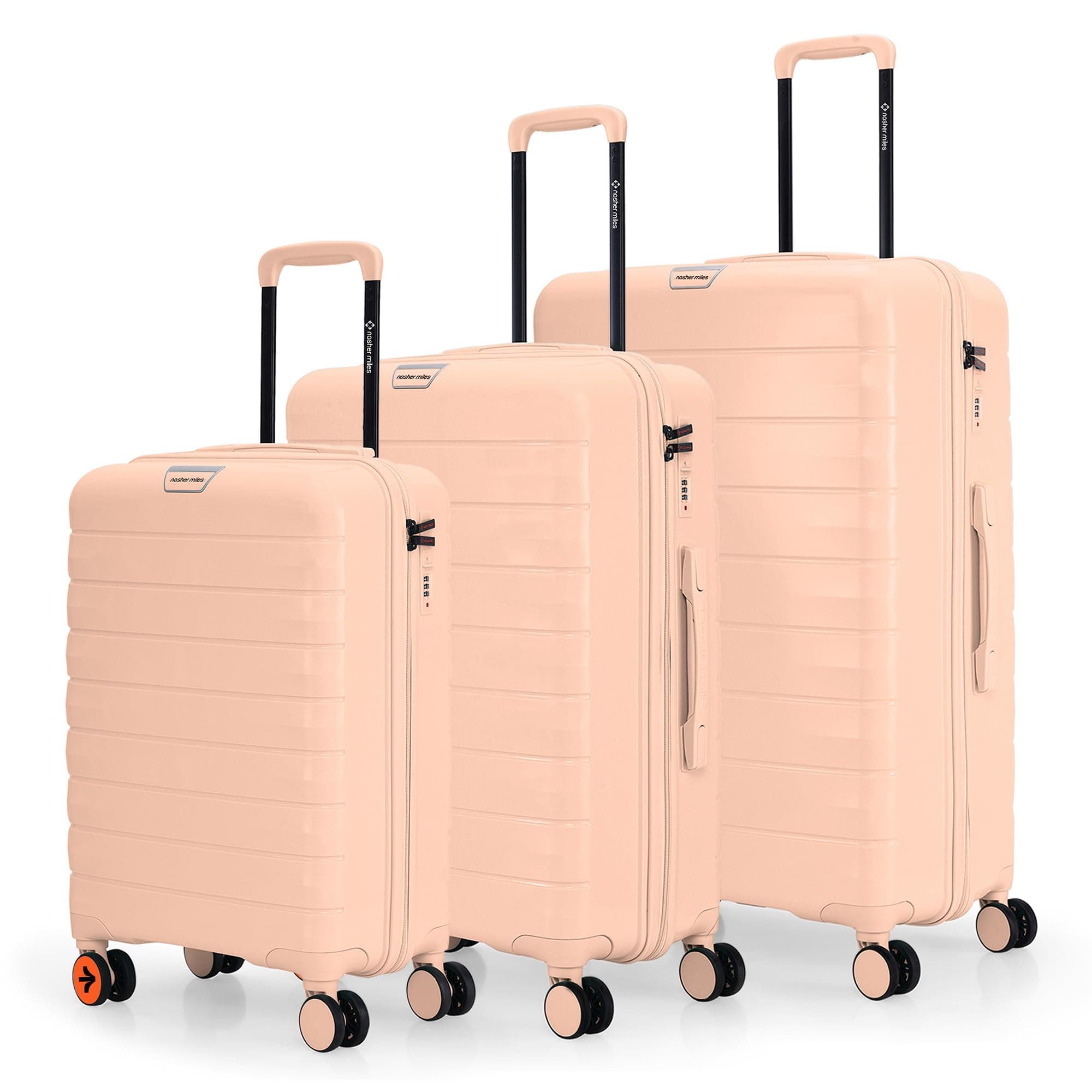 Nasher Miles Vienna Hard-Sided Polypropylene 8 Spinner Luggage Set of 3 Peach Trolley Bags (55, 65 & 75 Cm) Small-Medium -Large - Check-in