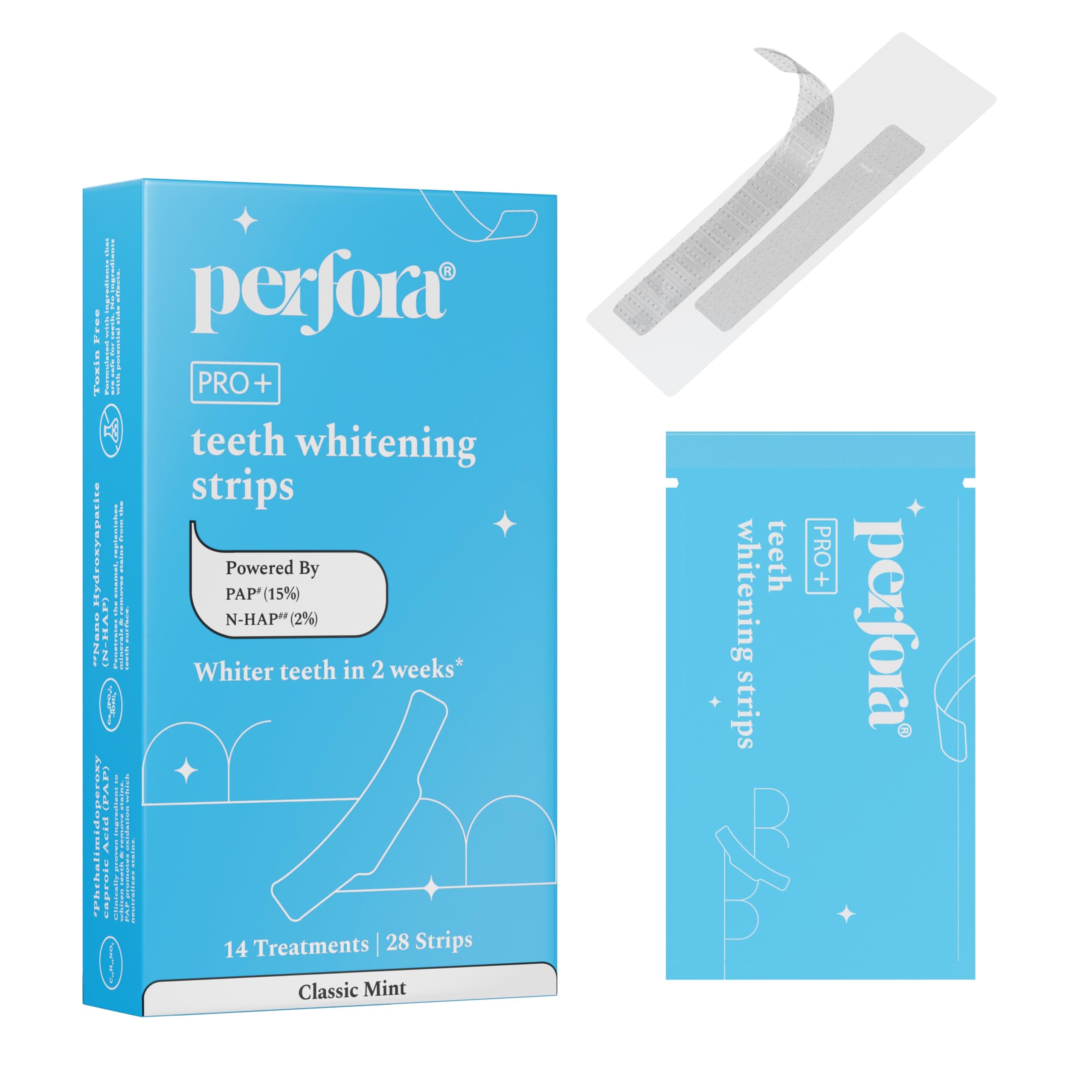 Perfora Teeth Whitening Strips - Pack of 14 Treatments (28 Strips) – Whitens Teeth in 1 Use | Sensitivity-Free, Enamel-Safe Oral Care | PAP & Hydroxyapatite for Stain Removal | Fast & Effective Teeth Whitening Products