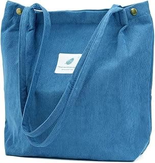 Lyrovo Women Corduroy Shoulder Tote Bag for Work Beach Travel and Shopping Grocery
