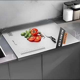 JD FRESH Large 304 Stainless Steel Cutting Board for Kitchen/Chopping Board/Non Slip/Chopping Board for Kitchen/Vegetable Cutting Board/Kitchen Cutting Boards/Vegetable Cutter Steel (42 x 32 cm)