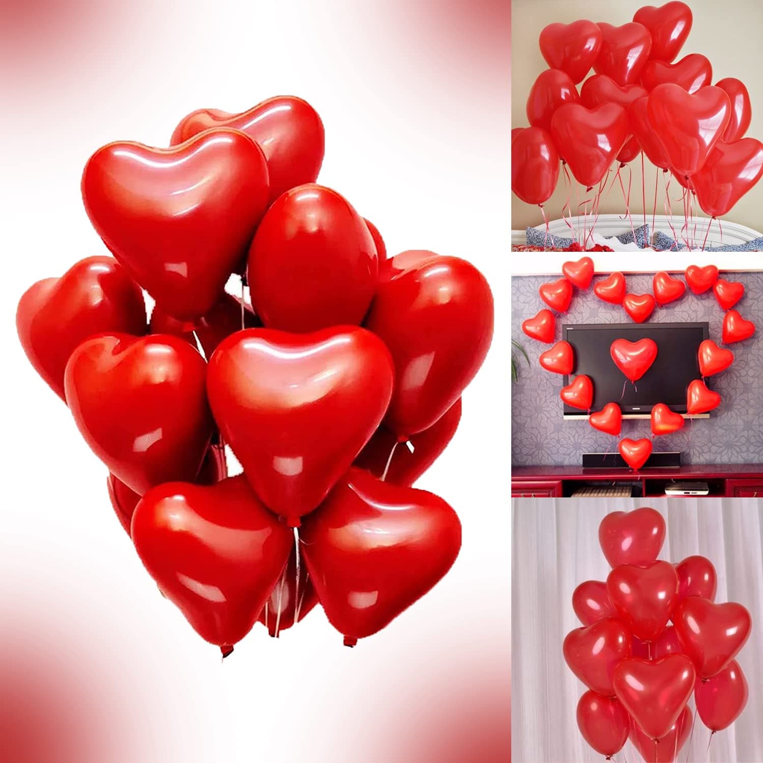 Party Propz Red Heart Balloons For Decoration - 50 Pcs Heart Shape Balloons, Anniversary Balloons for Decorations, Love Balloon For Decoration, Anniversary Decoration Items (Latex)