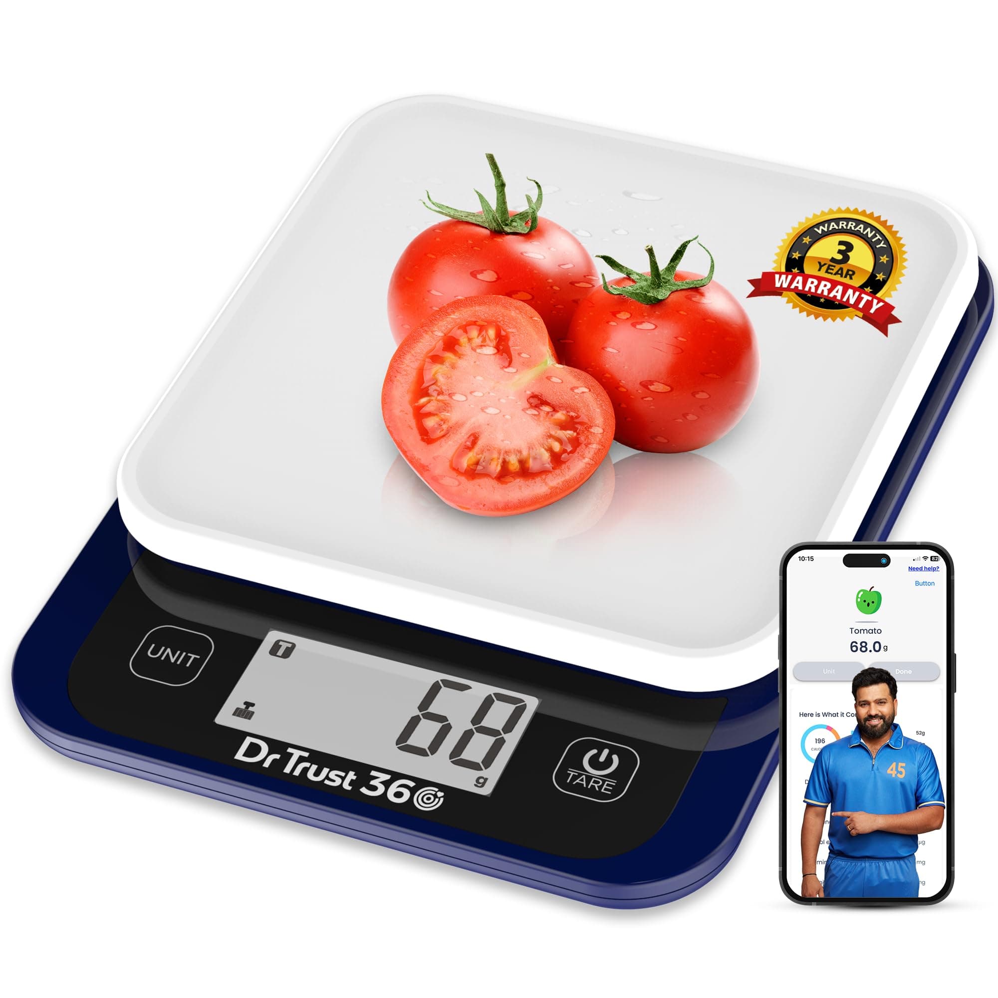 Dr Trust USA Smart Nutrition Electronic Kitchen Digital Scale Weighing Machine for Health, Fitness, Diet, Nutrition, Cooking & Home Baking with Bluetooth, Bright LCD, Touch Button, Tare Function(5 Kg)