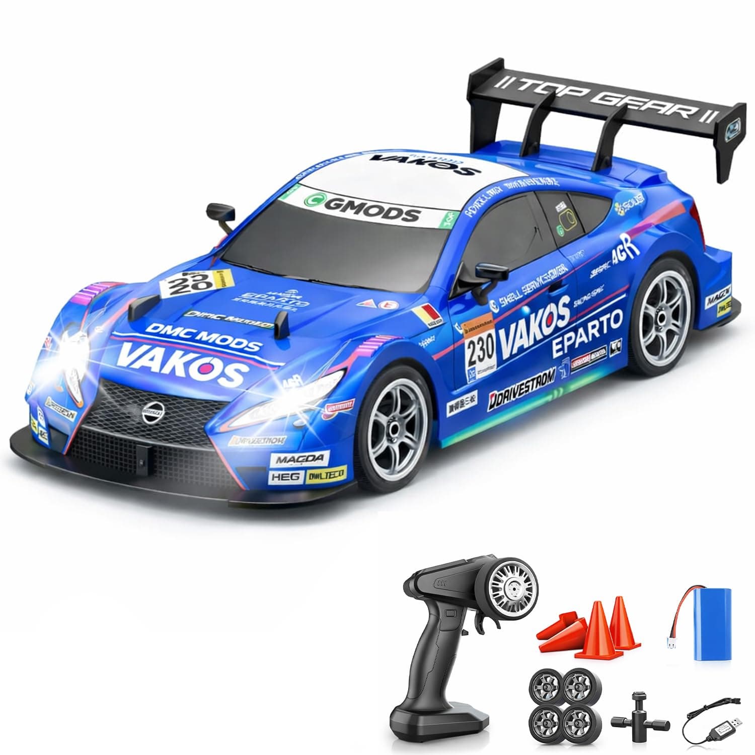 Zivvy Big Remote Control Car – Blue | 2.4G Rechargeable Drift Car with 150m Range | Smoke Effect, Neon Lights & Music | Best Gift for Boys & Girls 2 3 4 5 6 7 8+ Years