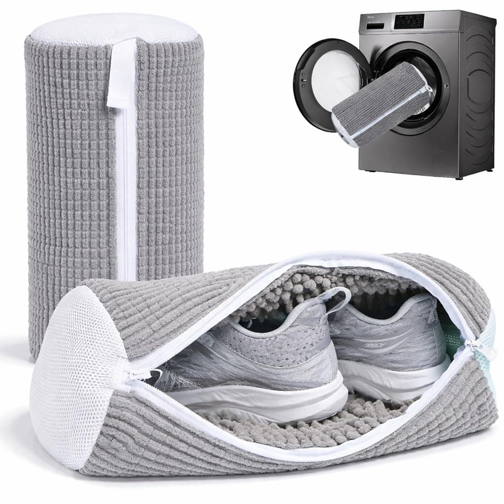 LSARIMO Shoe Washing Bag for Washing Machine | Shoe Laundry Bag for Sneakers and Sports Shoes | Reusable Mesh Shoe Wash Bag with Zipper (Grey)