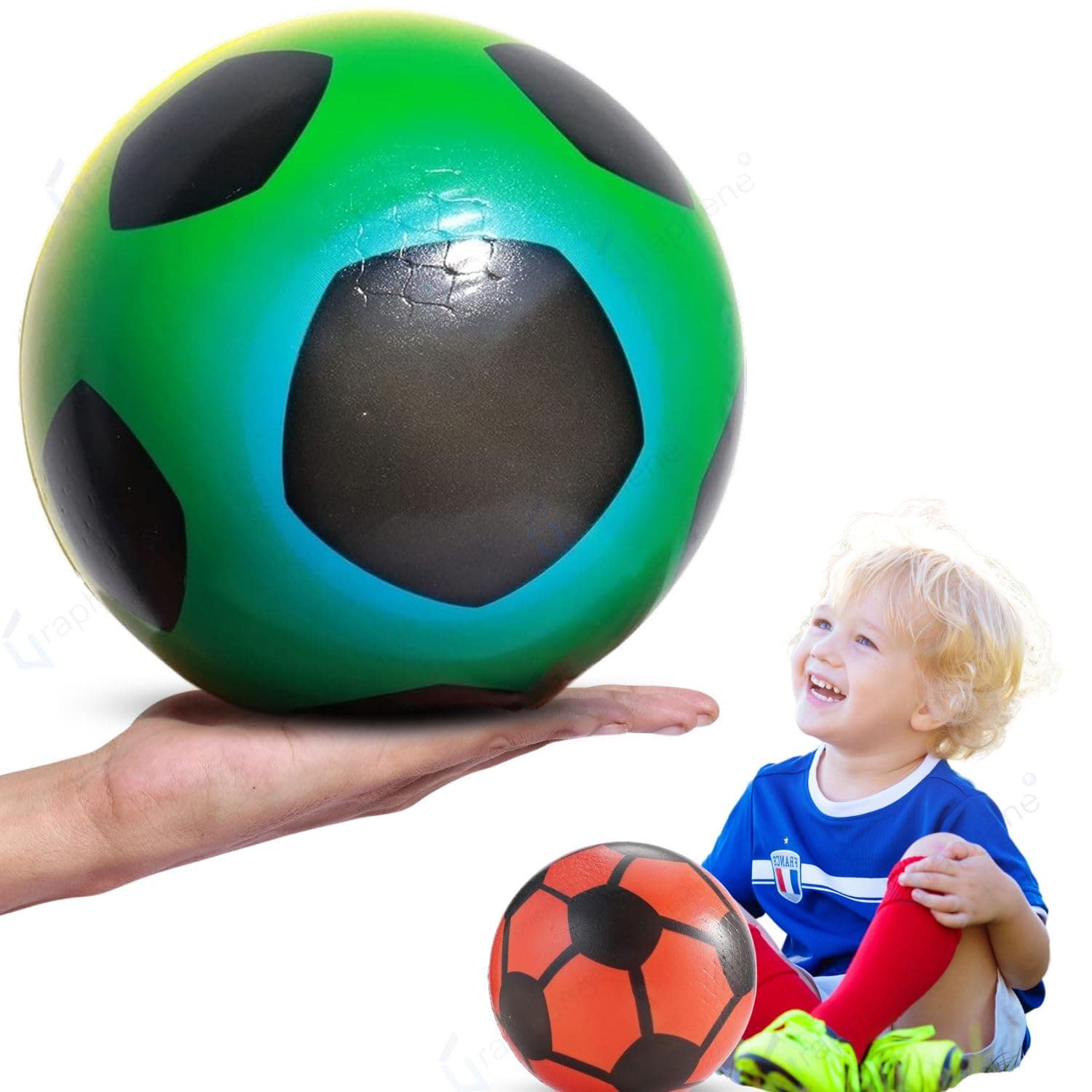 Graphene 16cm Football for Kids Soft Squeeze PVC Foam Sponge Jumping Bouncy Soccer Ball Light Weight Nontoxic Rubber Beach Valley Ball No Air Needed Pool Party Toys Outdoor Indoor Playball