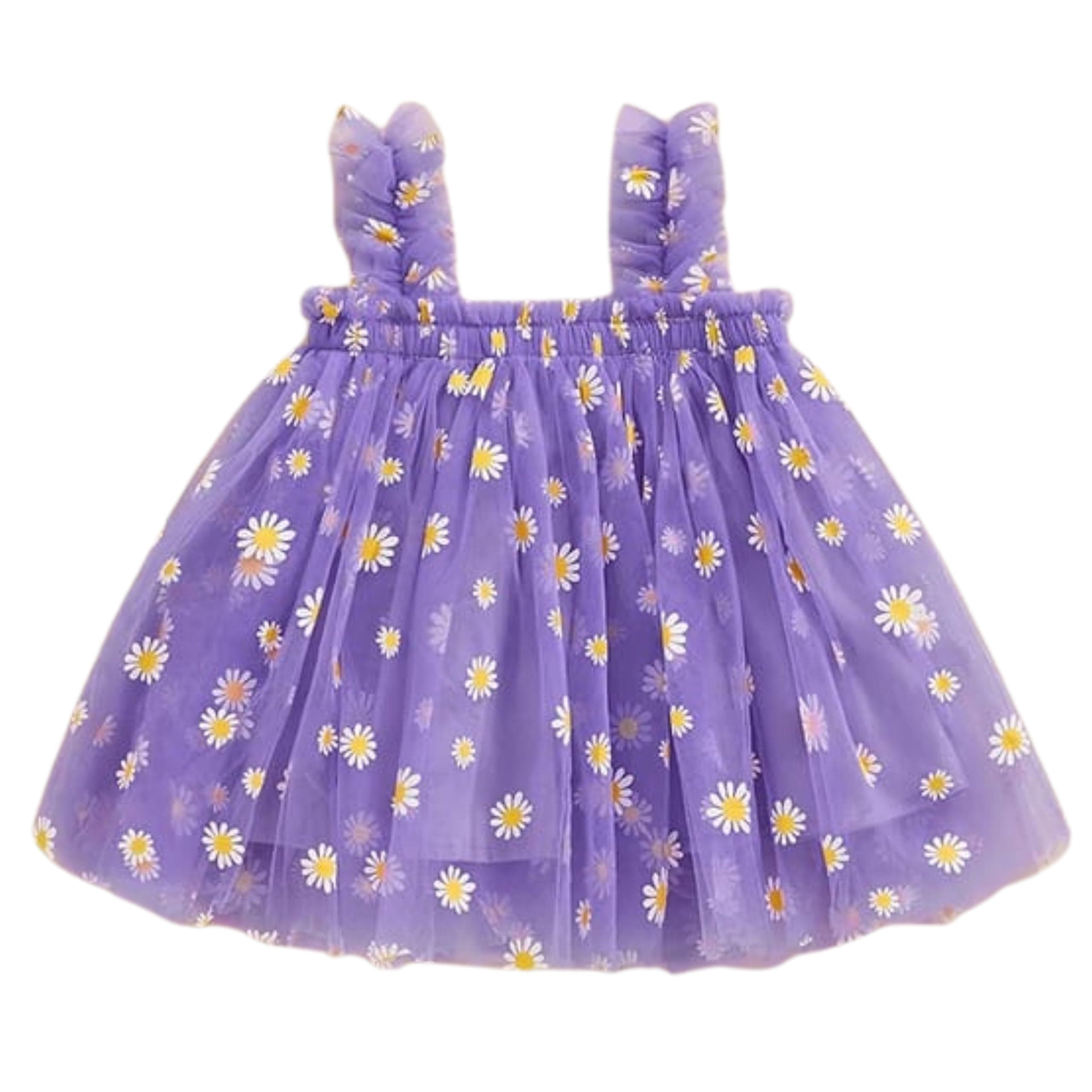 TotzTouch Baby Girls Knee-Length Dress | Frock Cami Strap Flared Printed Net Sleeveless Gown