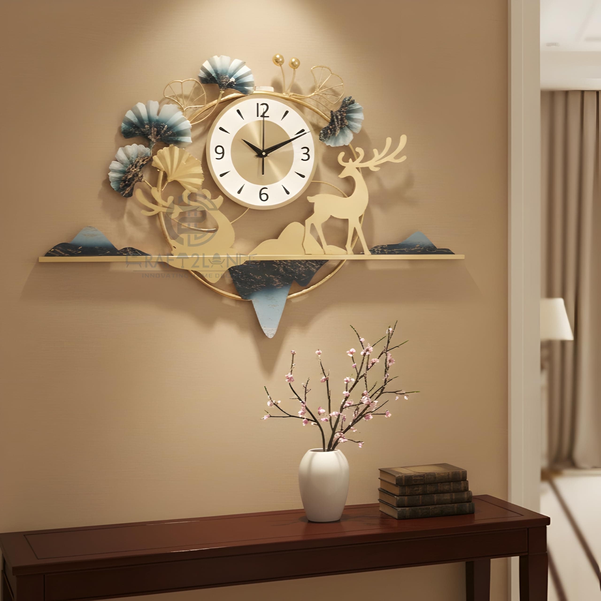 Craft2lance 30-Inch Wall Clock Decor Art Sculpture for Home & Office | Modern Large Deer Metal Wall Clock for Living Room, Bedroom, Restaurant & Cafe | Stylish Decorative Timepiece (76 cm)