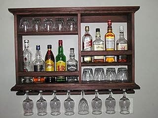 sheesham Wood Wall Mounted Wine Rack, Bar Cabinet with Glass Storage, Wall Hanging Mini Bar Reverse Glass Hanging Organizer for Home Wine Rack/Holder Size 30 x 24 Inch (Brown)