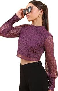 Tokyo Talkies Women's Long Sleeves Round Neck Self Design Tops| Stylish Casual wear