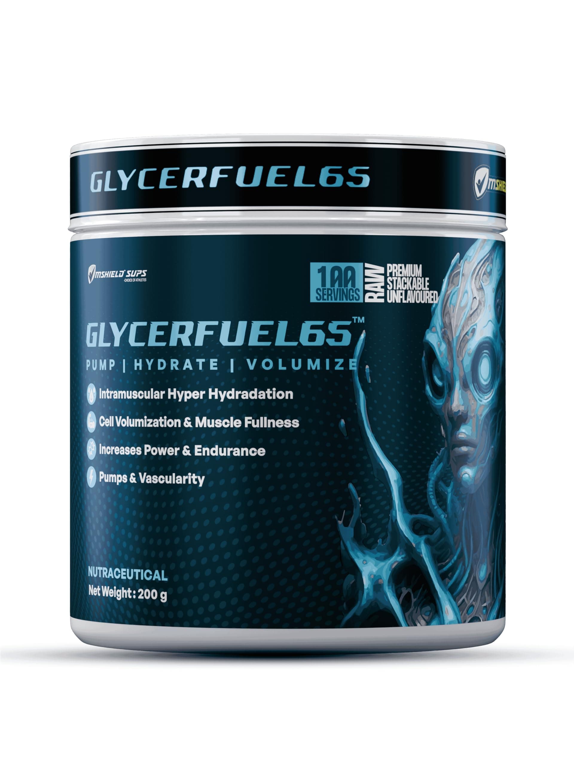 MShield SUPS GlycerFuel-65 HydroPrime Glycerol Preworkout (Unflavoured, 200g)