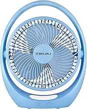 Bajaj Pygmy Go 178MM Mini Fan with LED Lighting | Rechargeable | USB Charging | 4-hours Battery Backup | 3 Speed | 2-Light Brightness Setting | High Speed | Portable【Blue】