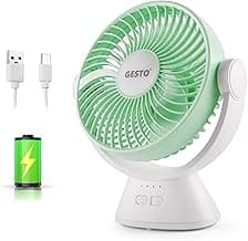 Gesto 7.8 Inch High Speed Rechargeable Table Fan for Home – USB Charging Battery Fan With Led Light | 2400mAh Battery for Upto 8 Hrs. Runtime | 3 Speed Modes Portable fan for Home,Office,Kitchen-Green