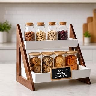 2 Tier Wooden Kitchen Counter Organizer Rack | Premium Spice Rack & Storage Shelf for Kitchen Countertop | Modern Wooden Storage Stand for Oil Bottles, Jars, Coffee & Bathroom Essentials
