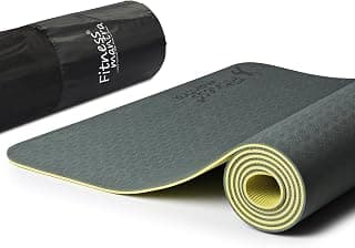 Fitness Mantra TPE Dual Color Anti-Slip Yoga Mat with Cover Bag for Gym Workout and Yoga Exercise for Men & Women Fitness| 1 Piece| 6mm| 24"x72"|Premium Dual Color Mat| Army + Lemon|