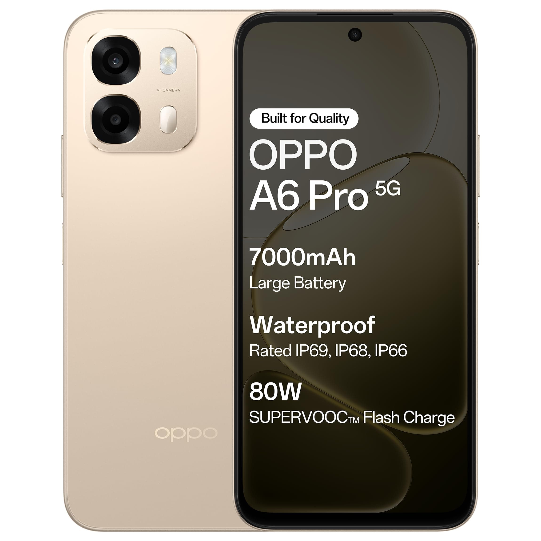 Oppo A6 Pro 5G (Gold, 8GB RAM, 128GB Storage) 6.75 Inch Screen, 144Hz Display, 7000mAh Battery, 80W Fast Charging,16MP Front & 50MP Main Camera with No Cost EMI/Additional Exchange Offers