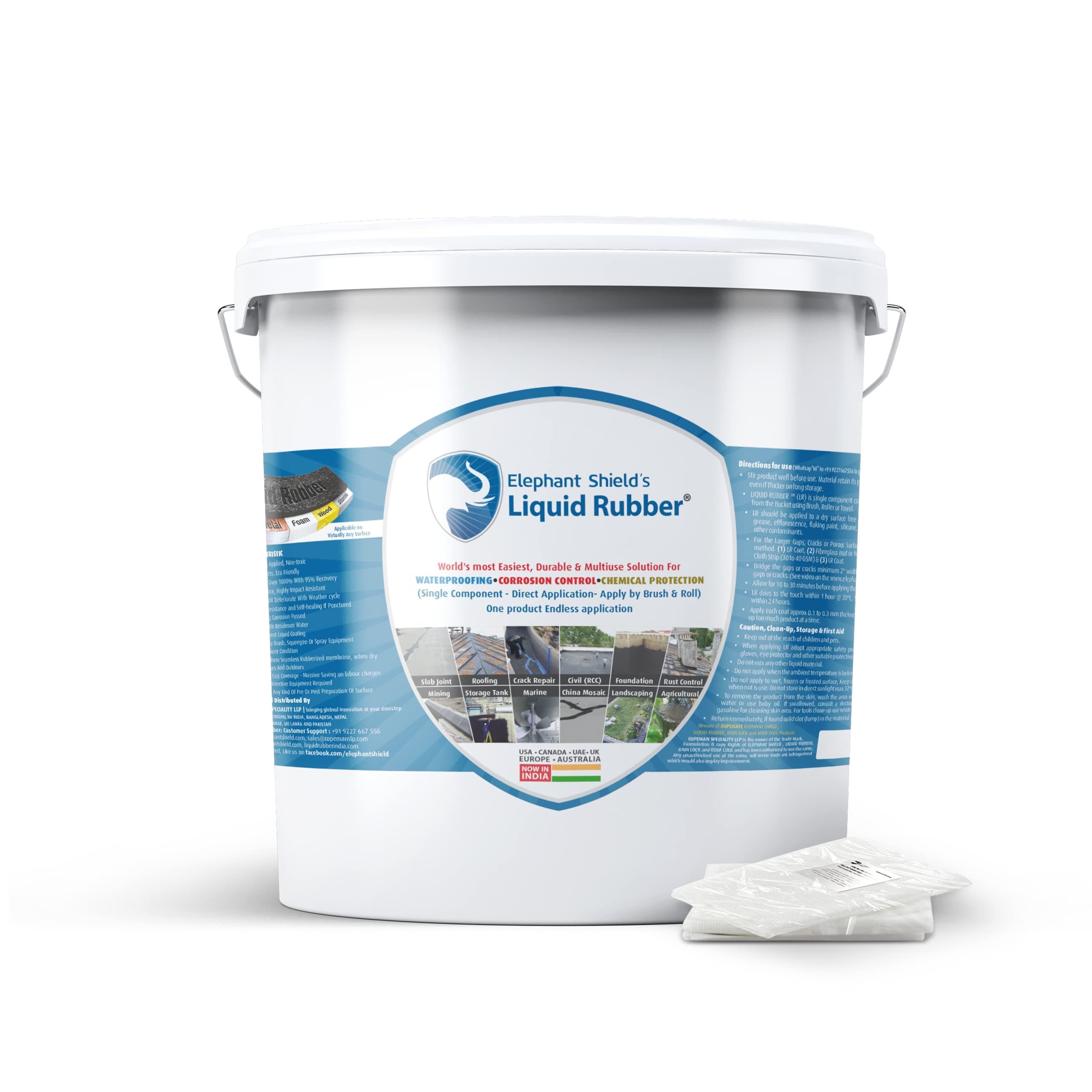 Elephant Shield Liquid Rubber For Long Lasting Ready To Use Waterproofing For Sheet Joints & Bolt Holes,Gutter Joints, Roof & Wall Crack, Solar Panel, Cut Out, Damp Wall Qty- 10Ltr (Free- RF Fabric)