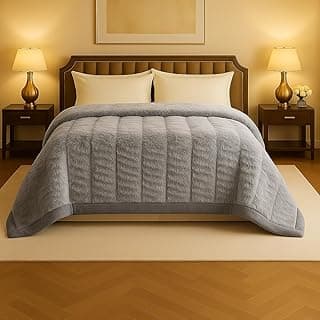 Signature 3-Ply Faux Rabbit Fur Blanket King Size | Ultra Soft Heavy Weight Quilt-Feel Blanket | 6kg Luxury Winter Comforter for Bed Ideal for Heavy Winters (Silver Mist)
