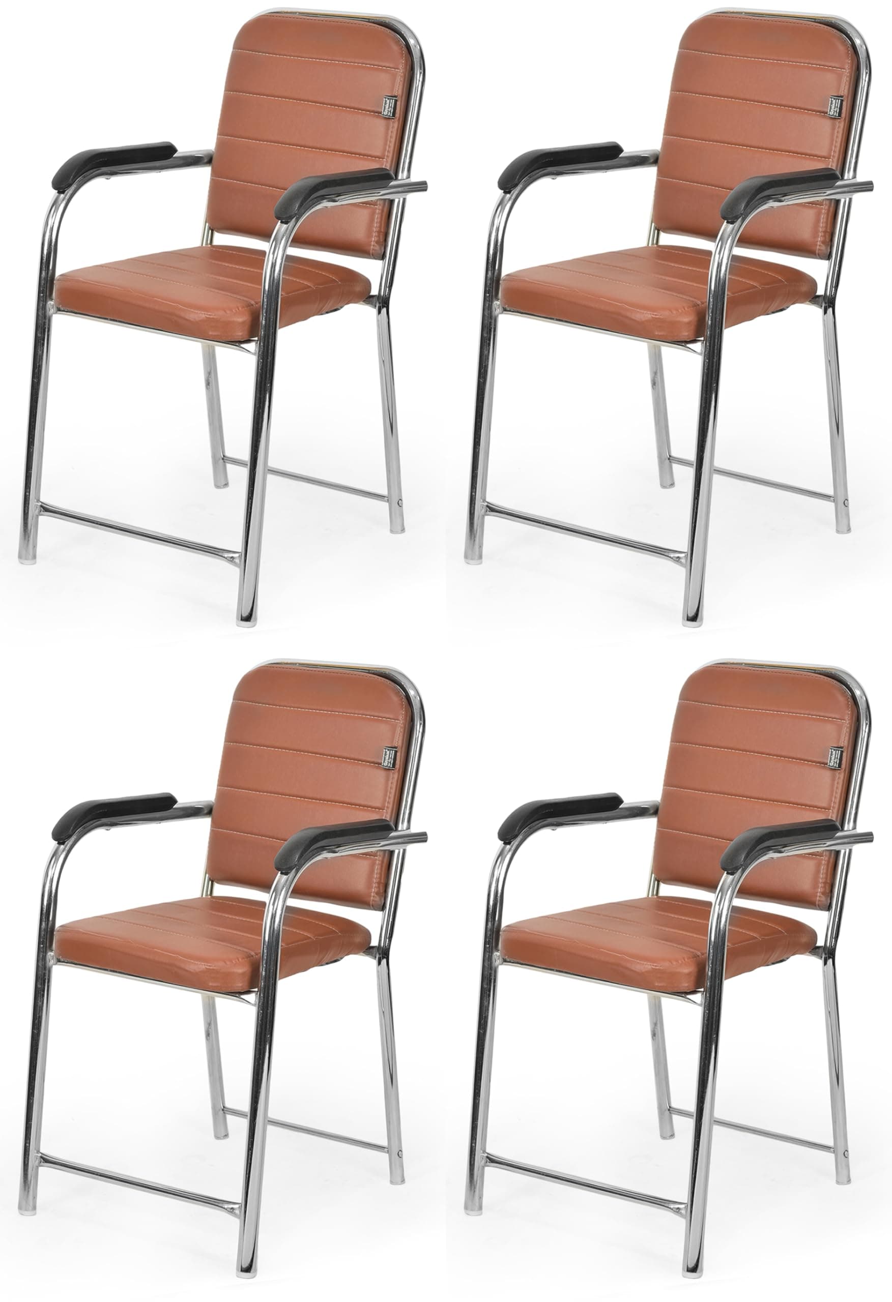 GOYALSON Office Chair Visitor with arm Rest with Steel Frame and Cushioned seat Back Chair Without Wheels Chair (4, Brown, Heavy 1)