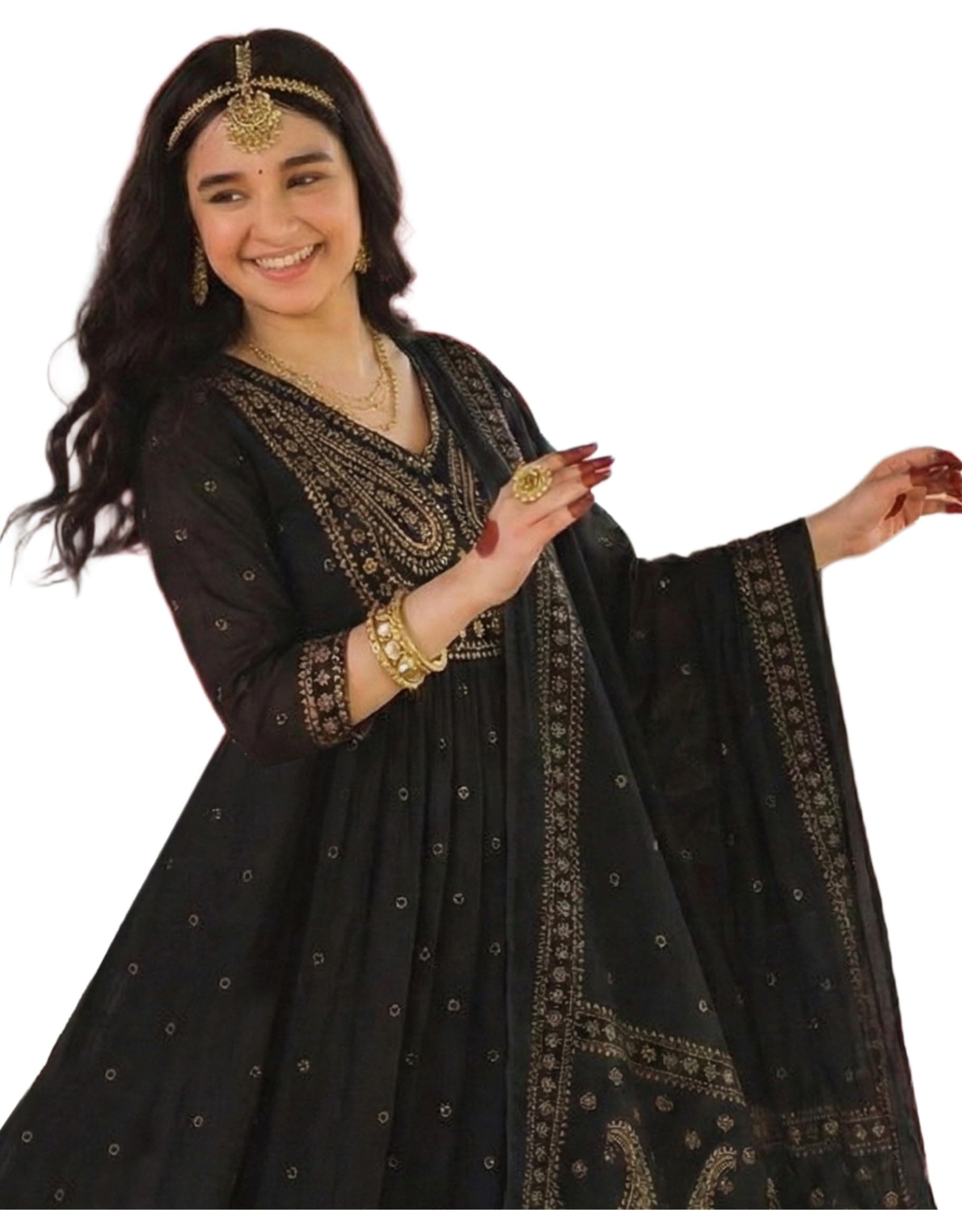 GoSriKi Rust Anarkali Kurta Set for Women with Dupatta | Cotton Kurti Set for Woman | Embroidered Anarkali Suit for Women Kurti Pant Set with Dupatta | Suit Set for Women Latest
