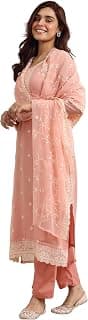 Libas Peach Embroidered Chiffon Straight Kurta set for Women | ethnic wear | bridal suit | wedding dress | occasion wear