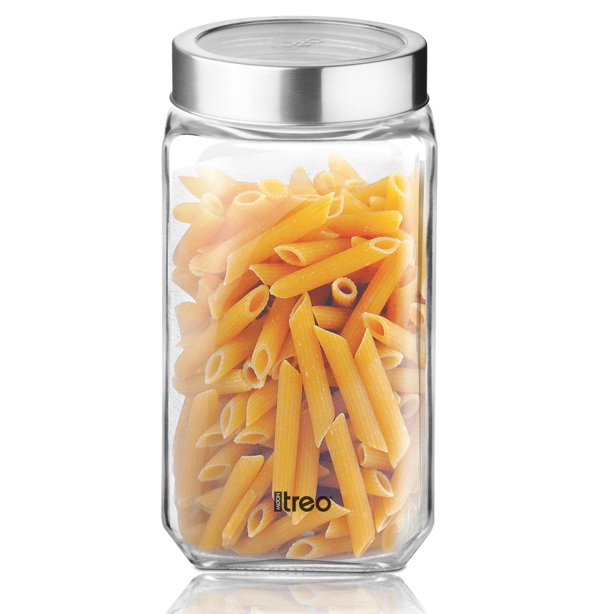 Treo by Milton Cube Storage Containers, 1 Piece, Glass Jar with Air Tight Steel Lid, 2250 ml each, Transparent Jars for snacks, Pulses, Masala, Pickles, Cereals, Cookies, Dry Food