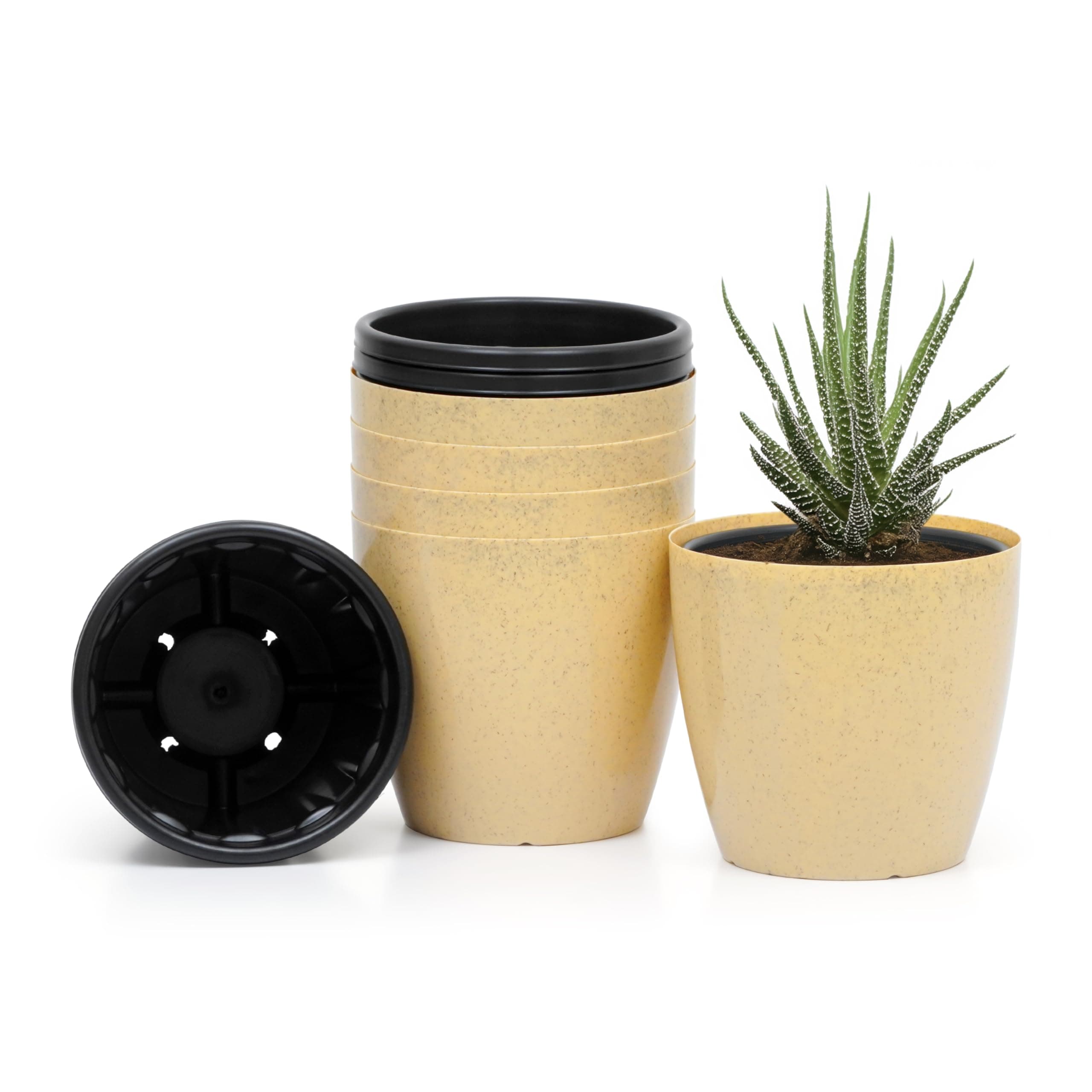 Livzing 7 inch Self-Watering Pots for Indoor Plants - Plastic Flower Pot - Gamla Planter Pot - Modern Decorative Planter Perfect for Outdoor-Balcony-Garden-Living Room-Home Combo of 5, Sandal Dot