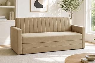 Modern 3 Seater Sofa Cum Bed with Armrest, Velvet Fabric Couch for Living Room, Space Saving Foldable Sleeper Sofa, (Golden-Color)