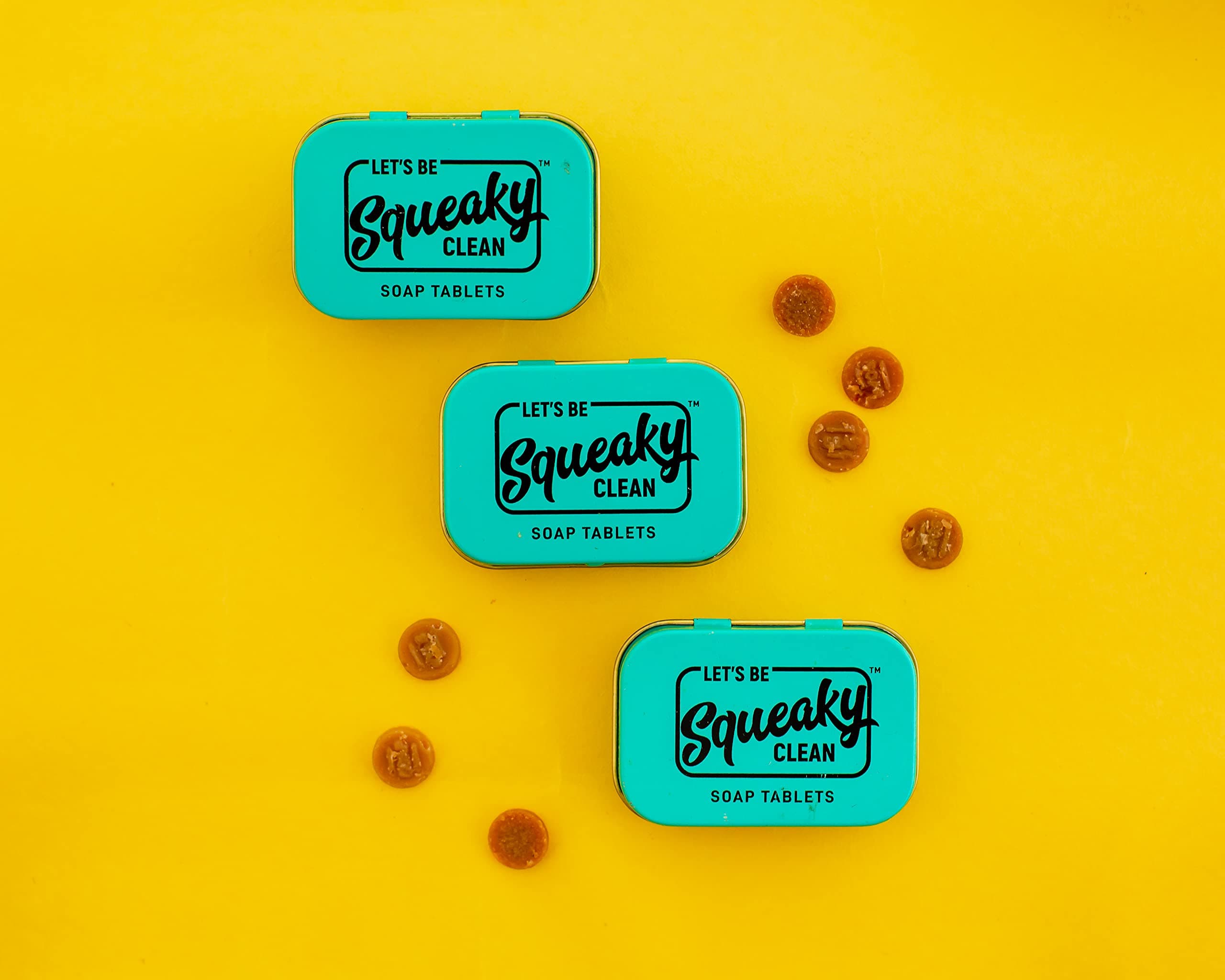 SqueakyClean Single Wash Hygiene Bar Convenient Travel & Pocket Friendly Hand Made 30 Soap Tablets in Each Tin - Combo of 3 Vanilla Coconut Fragrance