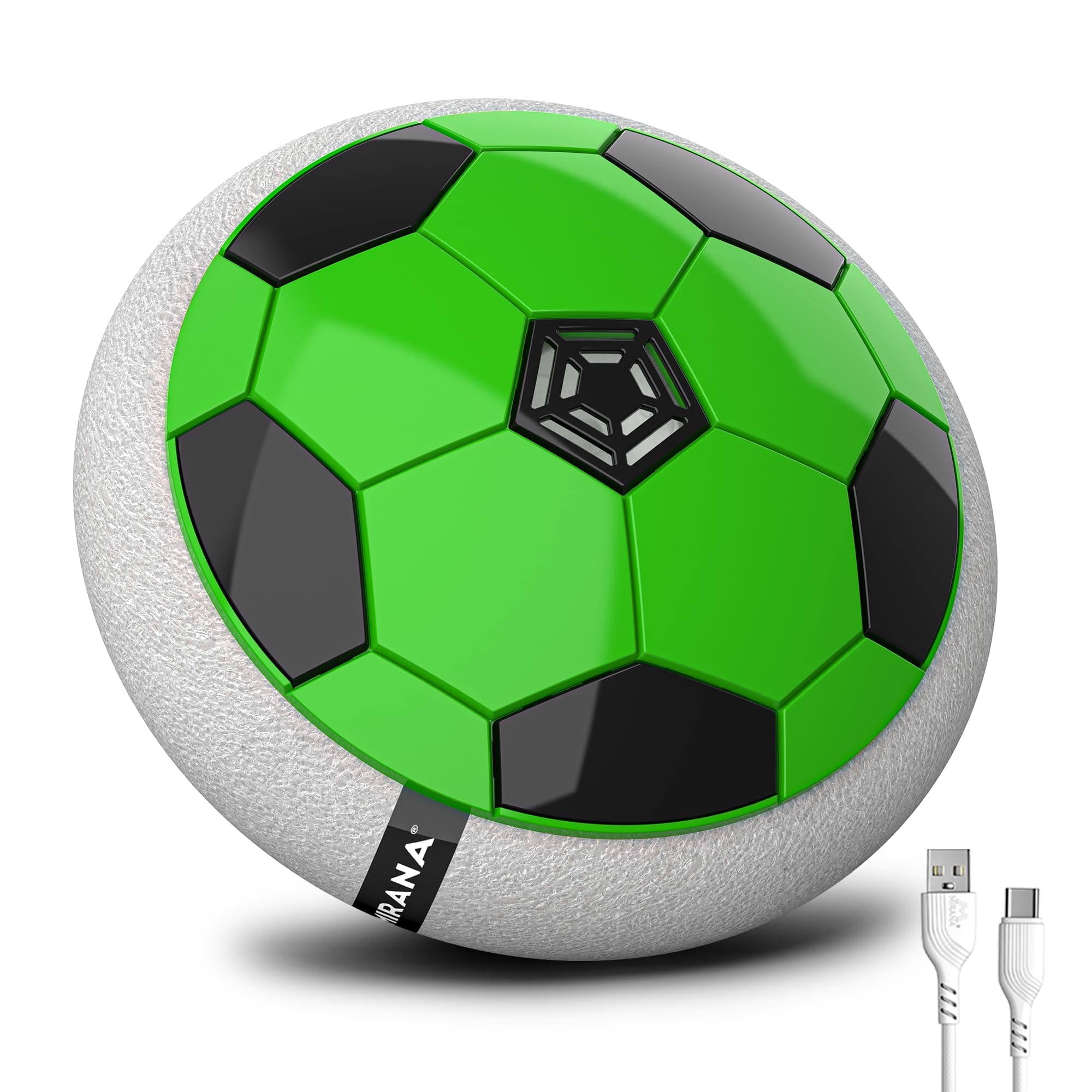 Mirana C-Type USB Rechargeable Hover Football Indoor Floating Hoverball Soccer | Air Football Neon Lite | Made in India Fun Toy Best Gift for Boys and Kids (Green)