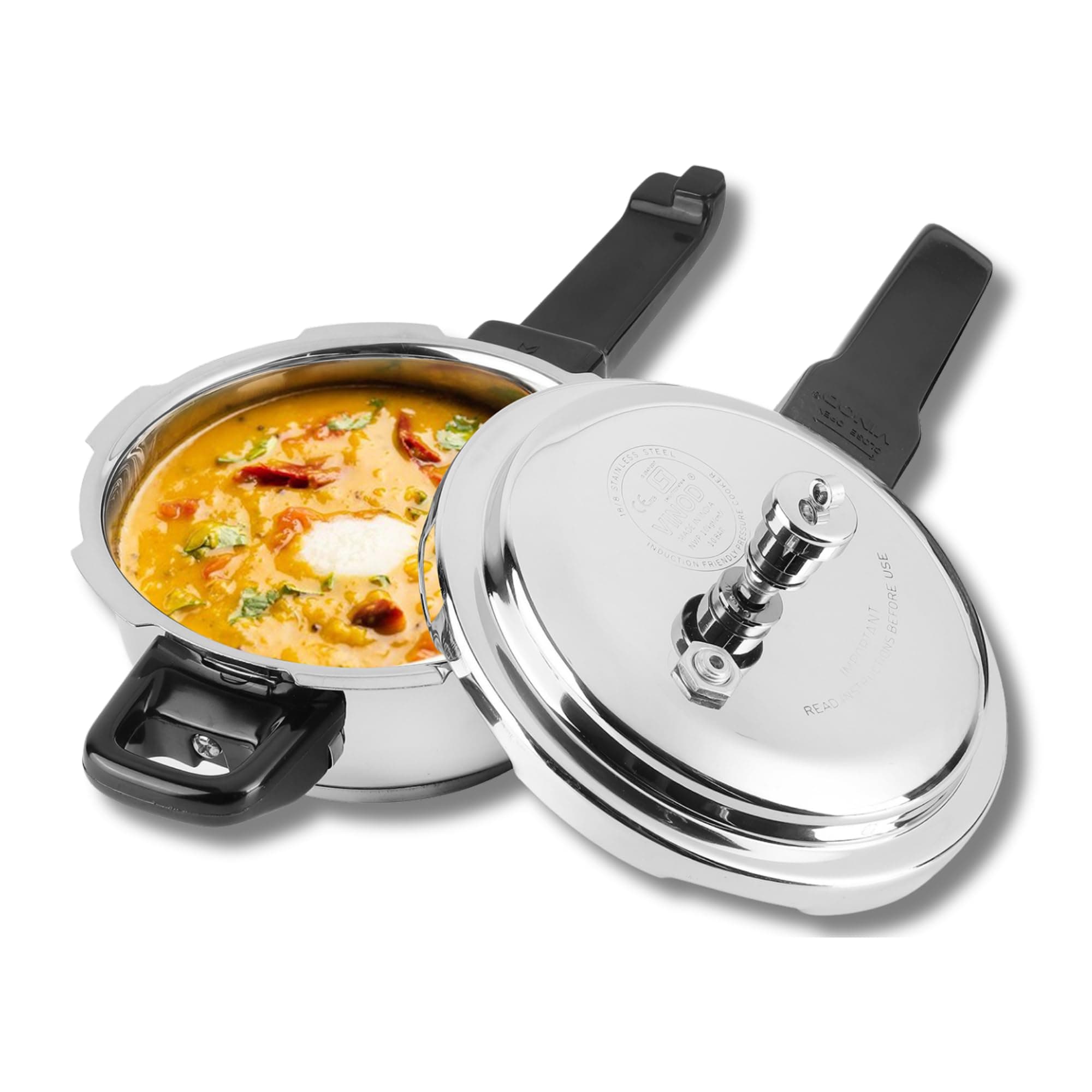 Vinod Stainless Steel Pressure Cooker 2 Litres | Also use as Deep Fry pan | Sandwich Bottom | Induction and Gas Stove Friendly | 2 Years Warranty | ISI and CE certified | Silver