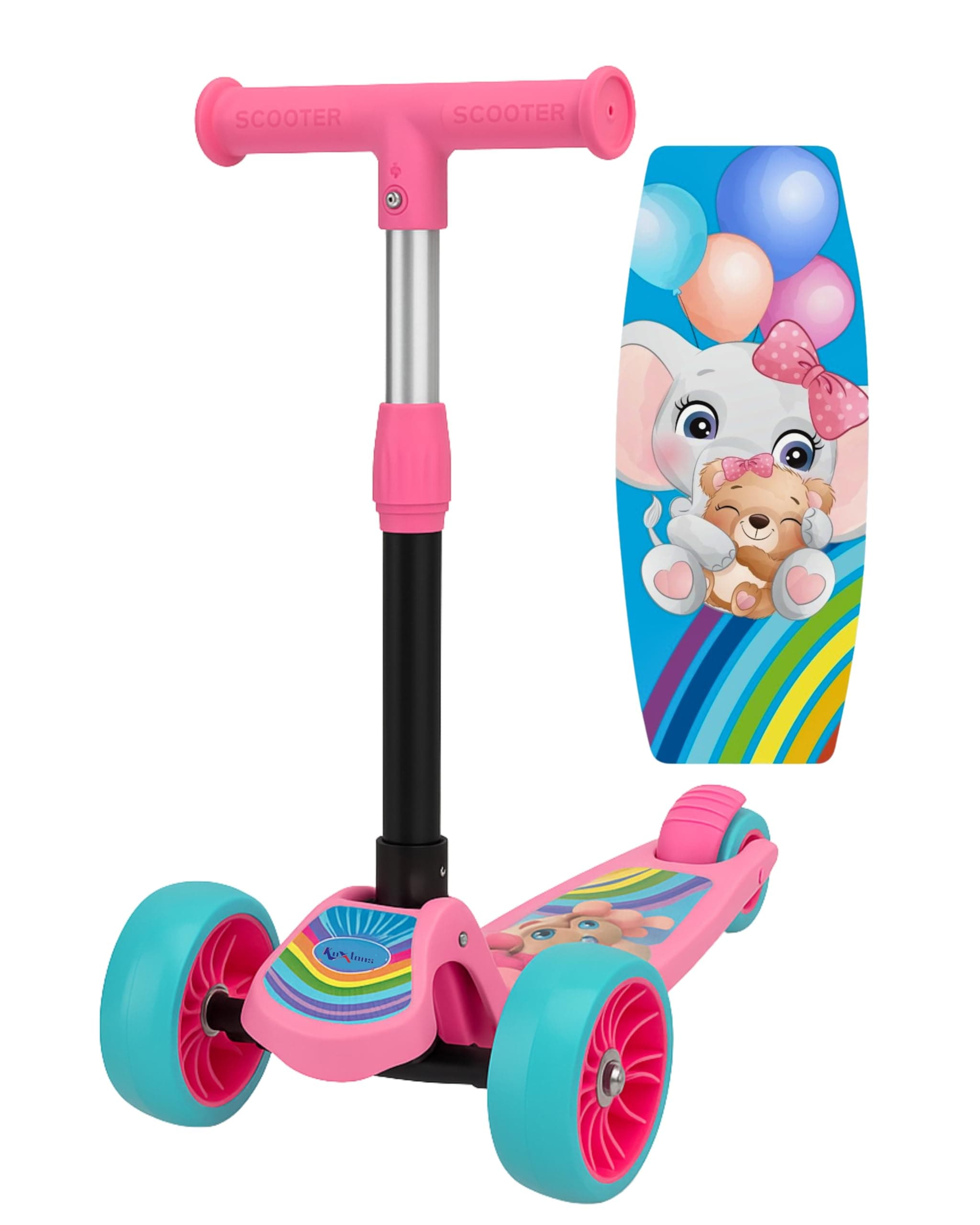 KOXTONS Kids Scooter Teddy - 3 PVC Wheel Kick for Kids with Adjustable Foldable Design, Skating Style Alternative to Cycle, Ideal Up to 50 Kg,Pink