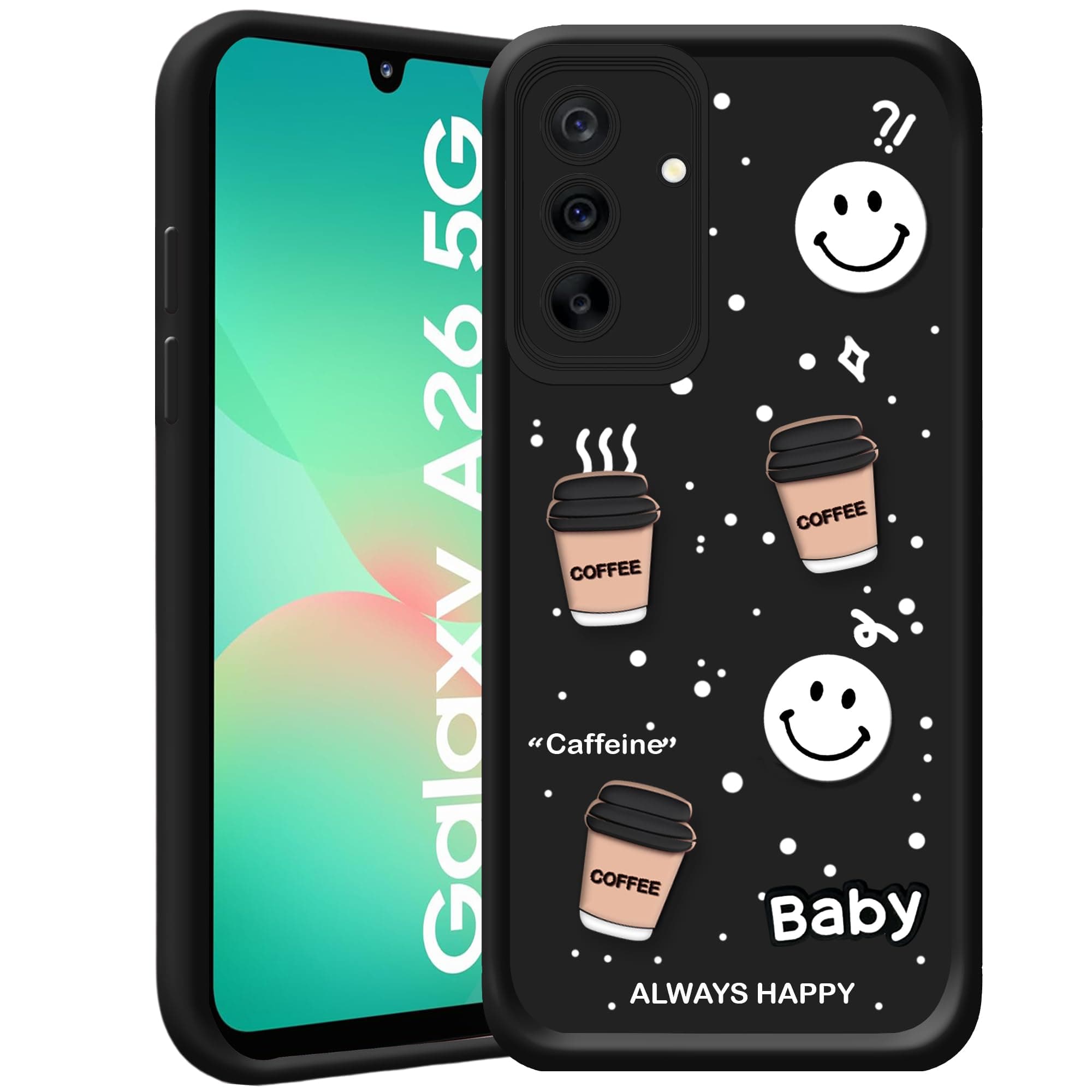 amazon basics Back Case Cover Compatible for Samsung Galaxy A26 5G | Cute Fun Cartoon 3D Ball | Coffee Silicone Case | Camera Protection | Body Protection | Shock Proof | Color Black