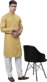 SOJANYA (Since 1958 Men's Cotton Linen Blue Foil Printed Kurta and White Pyjama Set