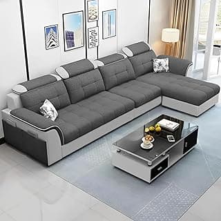 Casaliving Ella RHS 5- to 6-Person Sofa L Shape Sofa Set for Living Room (Dark Grey & Grey) Premium Fabric Sofa
