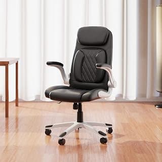 Green Soul Bosco Premium Leatherette Office Chair, High Back Ergonomic Home Office Executive Chair with Cushion Seat, Flip-up Padded Armrests, 4-Stage Adjust Lumbar Support(Black)