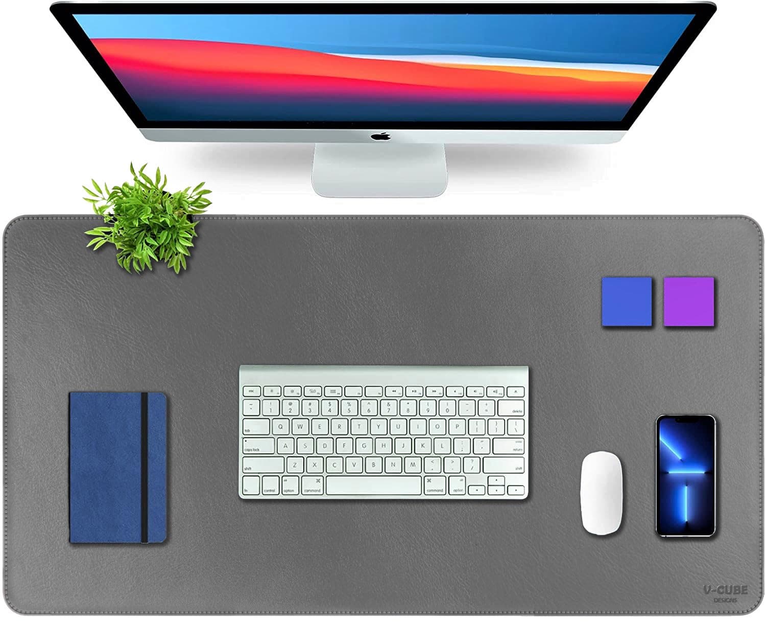 V-CUBE Designs Premium Vegan Leather Desk Mat 90X45cm 2.4mm Thick&Padded|Laptop Mat/Extended Mouse Pad/Stitched, Reversible, Sturdy Deskspread | High Tear/Peel Strength|Anti-Slip,Splash-Proof| Grey