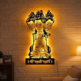 Artrooms Shri Swami Samarth LED Metal Wall Art | 12x24 Inches Black Matte Religious Wall Hanging Décor | Spiritual Backlit Wall Decoration for Living Room, Bedroom, Office