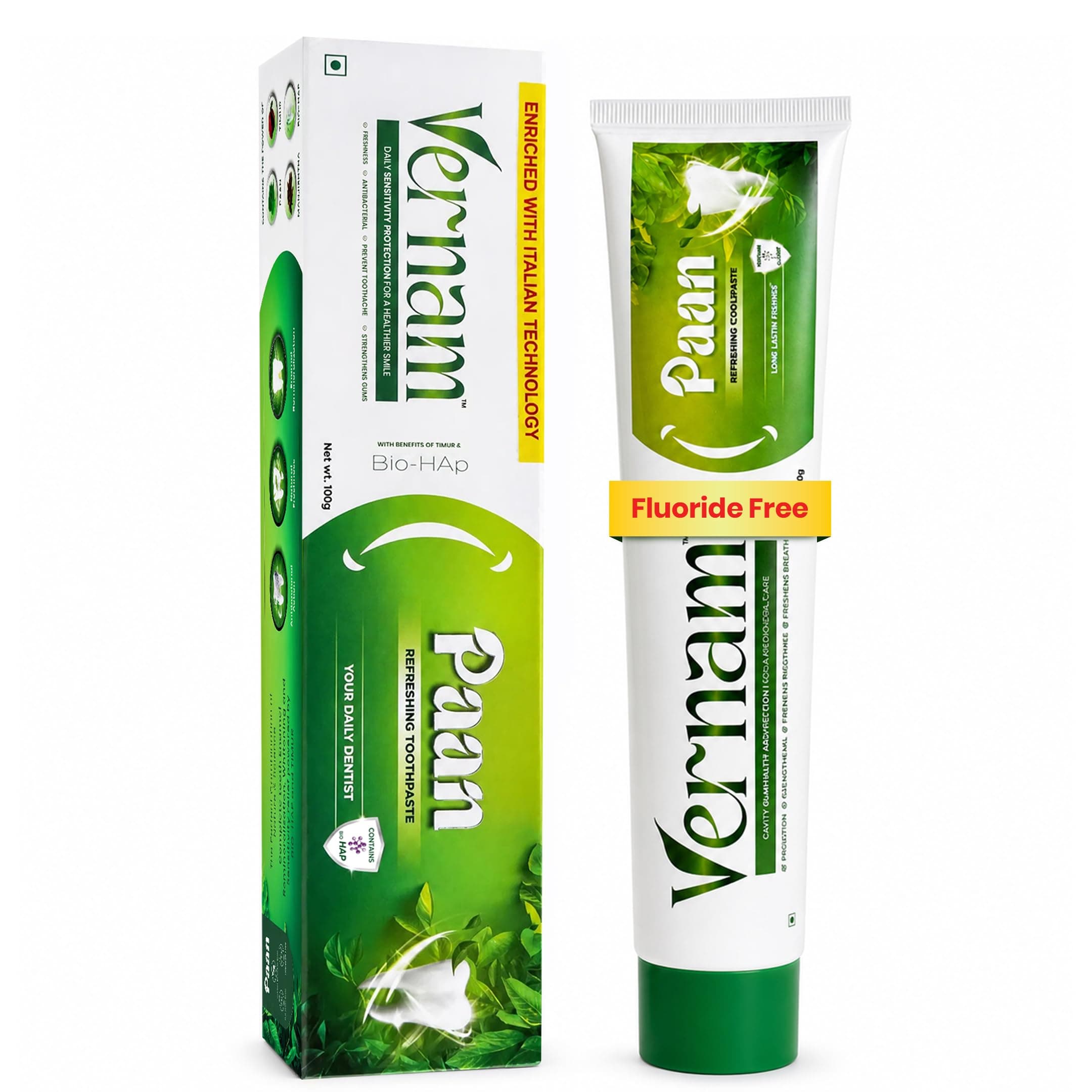 Vernam Paan Hydroxyapatite Toothpaste | Fresh Breath | Enamel Repair | 100g | 6% Bio-HAP, Fluoride Free & Natural Paan for Lasting Freshness