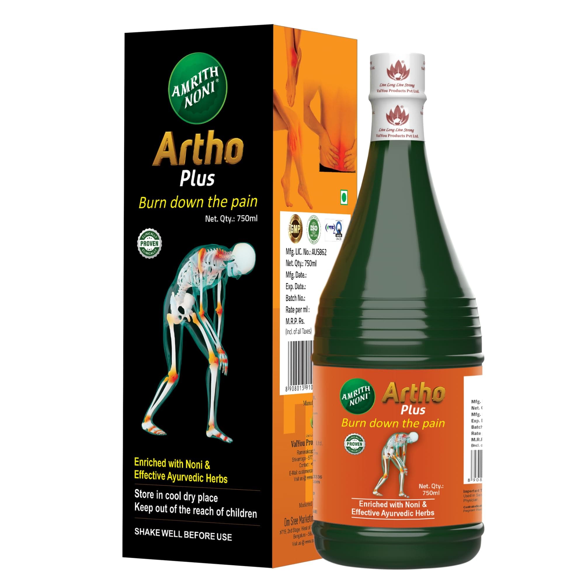 Amrith Noni Artho Plus Juice 750ml | Ayurvedic Joint Pain Relief | 13-Herb Anti-Inflammatory Formula | For Knee Pain, Arthritis, Back Pain & Stiffness | No Added Sugar