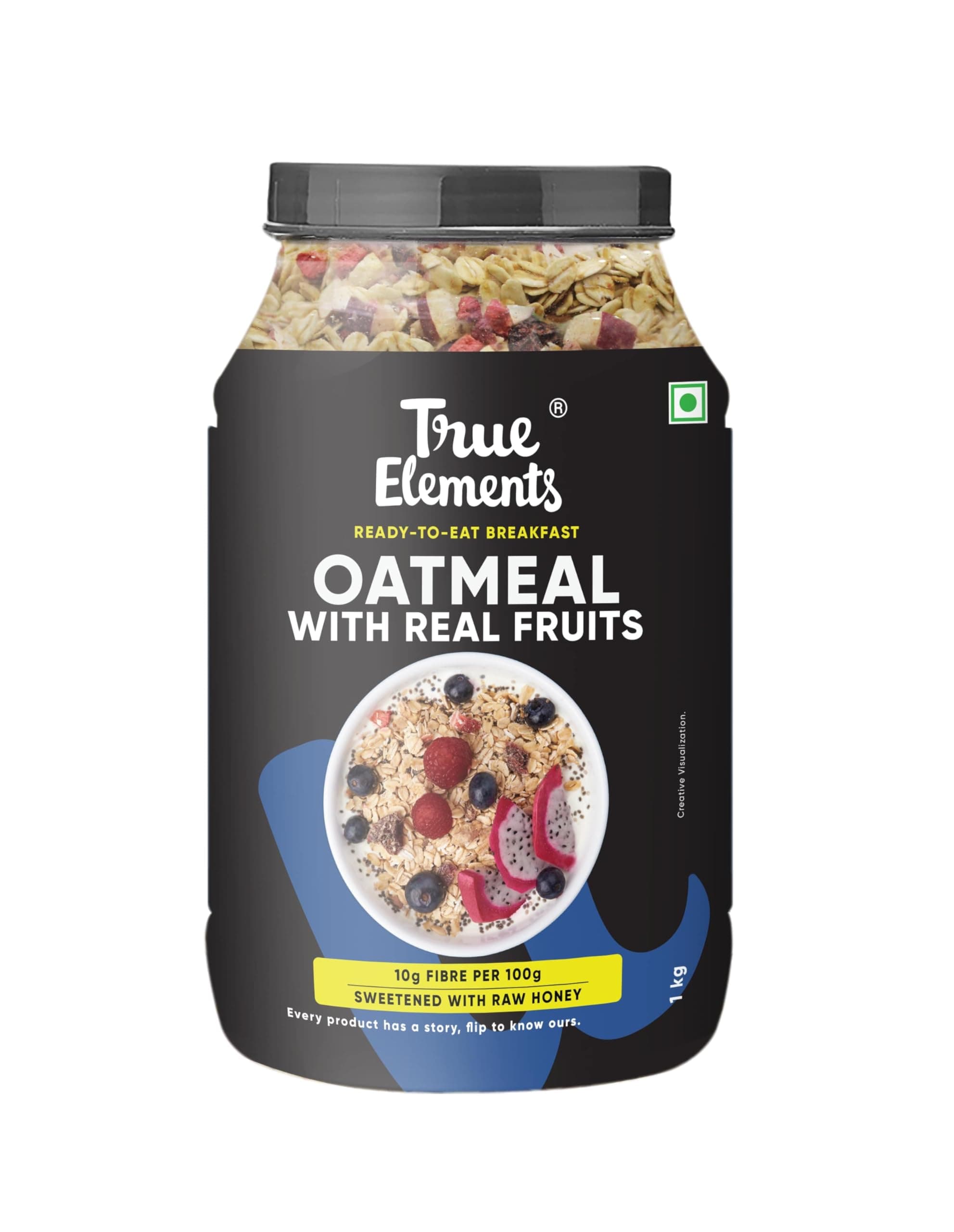 True Elements Whole Oatmeal 1kg - Overnight Oats | Breakfast Food | Healthy Diet | Oatmeal for Breakfast | Oats with Chia Seeds, Dry Fruits and Nuts | 9.8g Protein