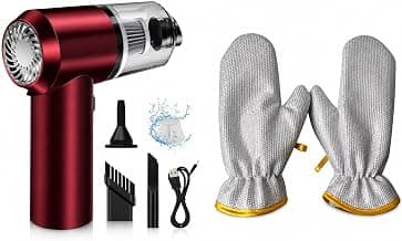 Combo Set of 2 in 1 Portable Mini Car Vacuum Cleaner with Blower and (Aluminium Dishwashing Hand Glove), Rechargeable Wireless Handheld Vaccine Cleaner Vaccum, Cordless Blower for Cleaning Dust
