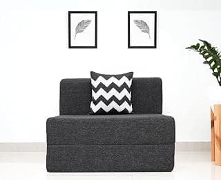 uberlyfe 1 Seater Sofa Cum Bed | 1 Year Warranty | Foldable Sofacum Bed | 15" Sofa Height| 1 Cushion Zigzag Pattern |Jute Finish Fabric, Dark Grey | 2.5' X 6' Feet
