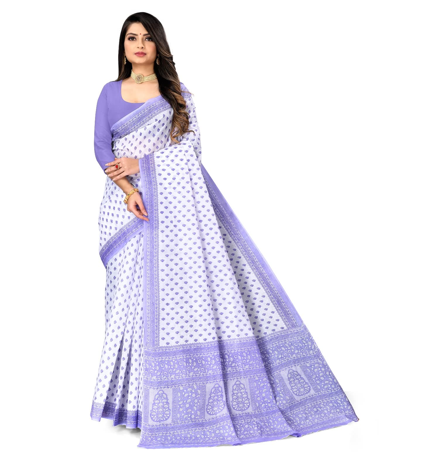 RATAN Pure Cotton Printed Mulmul Saree for Women without Blouse Piece (White)